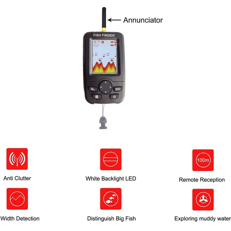 Wireless Sonar Fish Finder, Po - Fishing Depth Finder reseña y precio